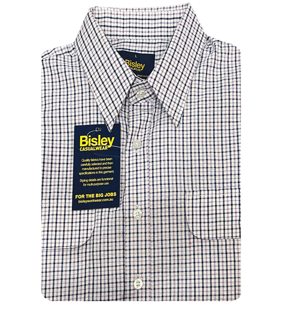 Bisley - Casual Seersucker Short Sleeve Shirt - Purple/Navy/White Check main image 1