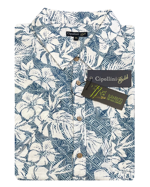 Cipollini Gold Bamboo S/S Shirt Blue White