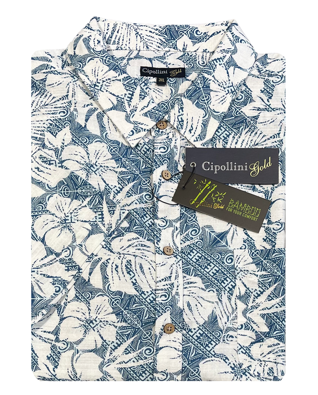 Cipollini Gold Bamboo S/S Shirt Blue White