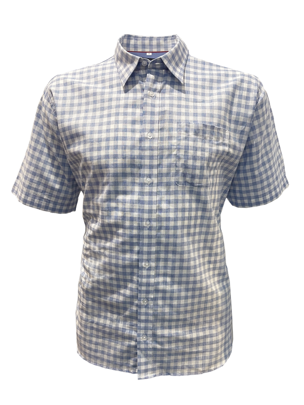 Perrone Axel Easy Care Linen Check S/S Shirt